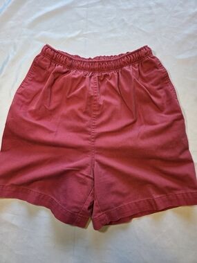 Lands End Womens M Red Elastic Waist Pull On Shorts Casual Cotton Blend